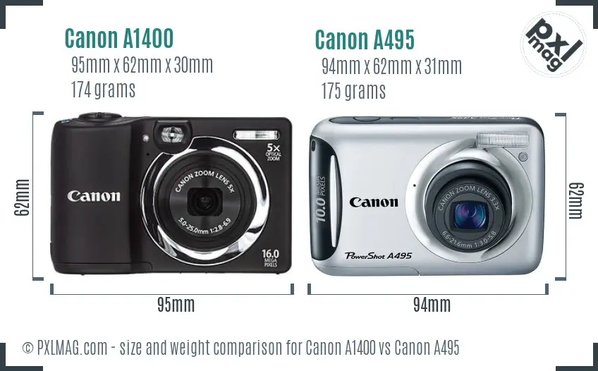 Canon A1400 vs Canon A495 size comparison
