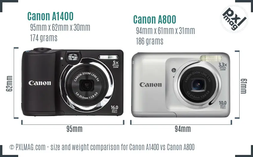 Canon A1400 vs Canon A800 size comparison