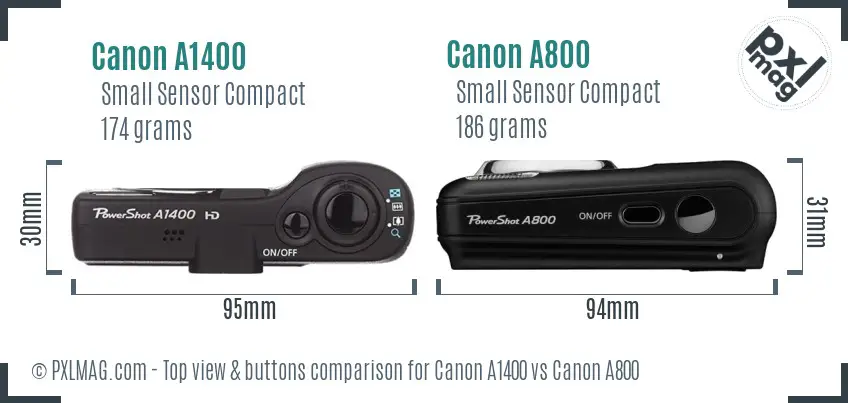 Canon A1400 vs Canon A800 top view buttons comparison