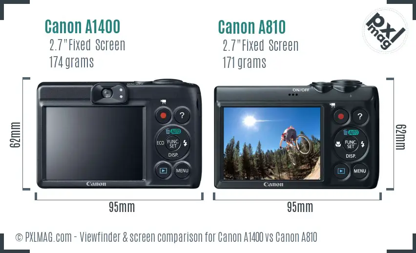 Canon A1400 vs Canon A810 Screen and Viewfinder comparison