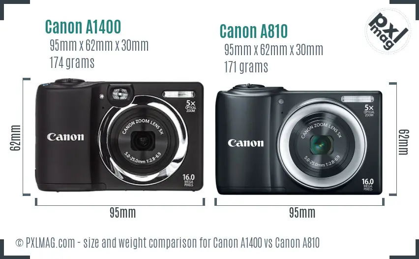 Canon A1400 vs Canon A810 size comparison