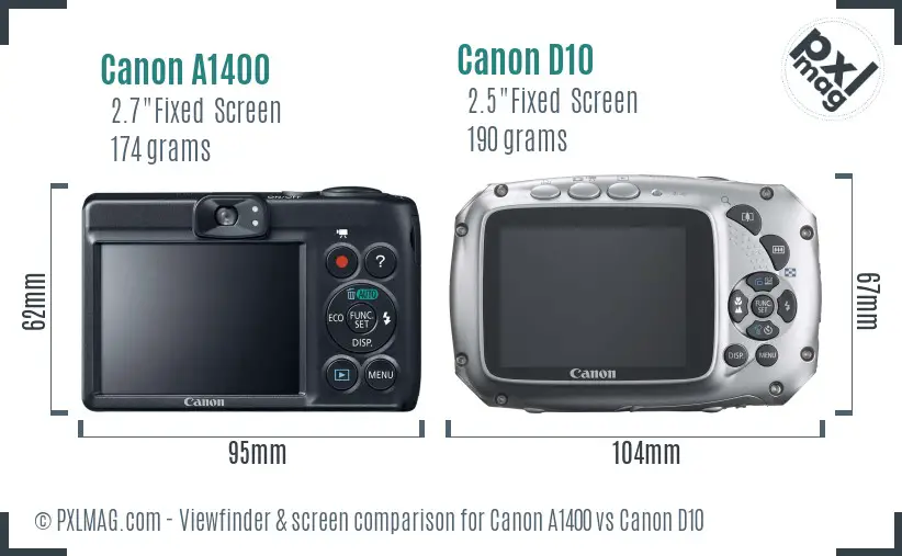 Canon A1400 vs Canon D10 Screen and Viewfinder comparison Canon A1400 vs Canon D10 Screen and Viewfinder comparison