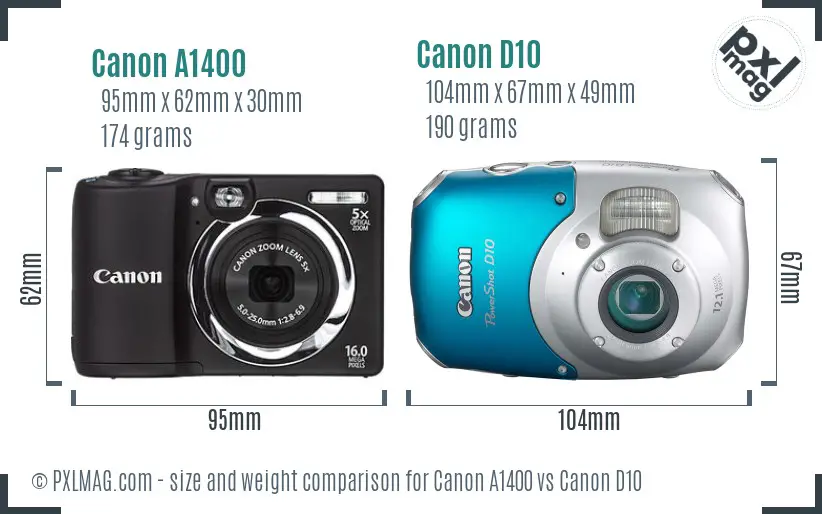 Canon A1400 vs Canon D10 size comparison Canon A1400 vs Canon D10 size comparison