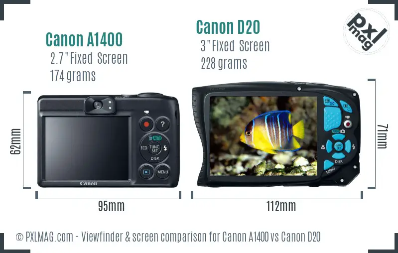 Canon A1400 vs Canon D20 Screen and Viewfinder comparison Canon A1400 vs Canon D20 Screen and Viewfinder comparison