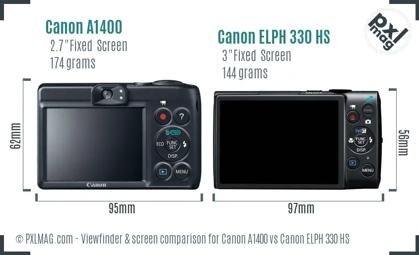 Canon A1400 vs Canon ELPH 330 HS Screen and Viewfinder comparison