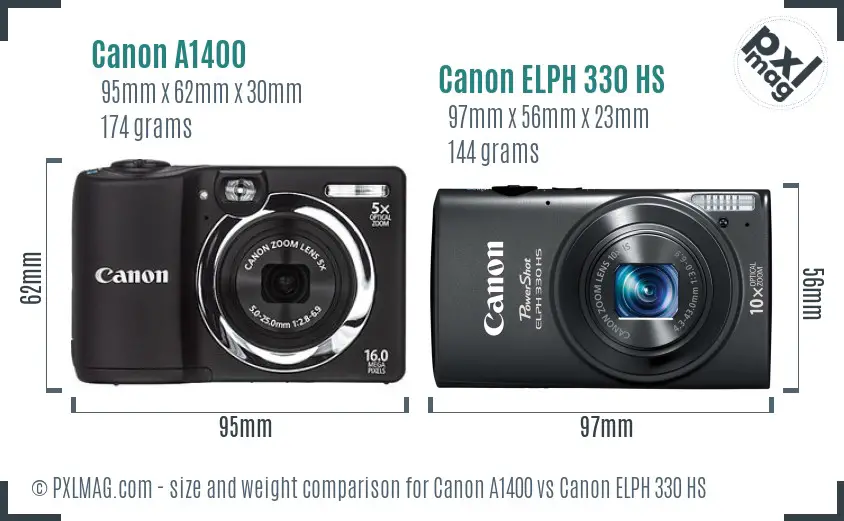 Canon A1400 vs Canon ELPH 330 HS size comparison