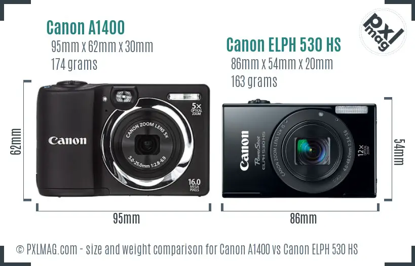 Canon A1400 vs Canon ELPH 530 HS size comparison Canon A1400 vs Canon ELPH 530 HS size comparison