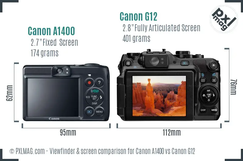 Canon A1400 vs Canon G12 Screen and Viewfinder comparison