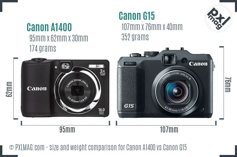 Canon A1400 vs Canon G15 size comparison Canon A1400 vs Canon G15 size comparison