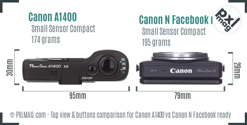 Canon A1400 vs Canon N Facebook ready top view buttons comparison