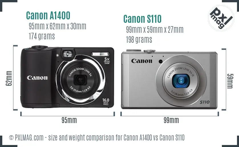 Canon A1400 vs Canon S110 size comparison Canon A1400 vs Canon S110 size comparison