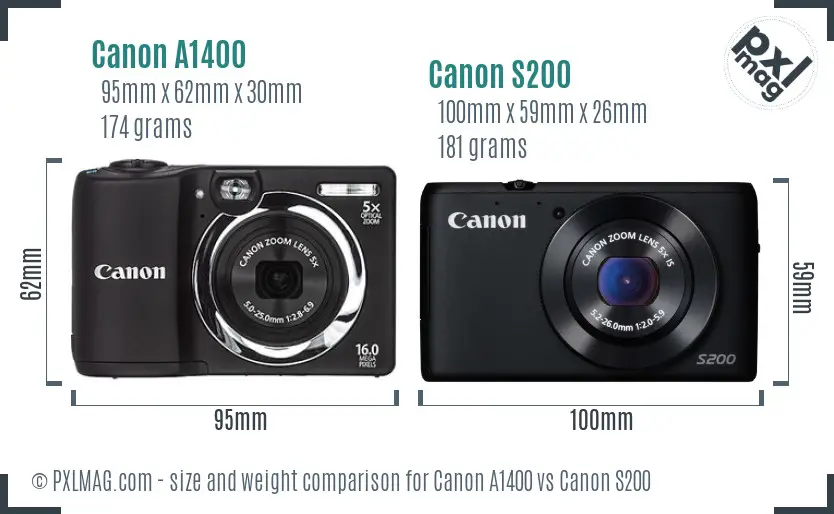 Canon A1400 vs Canon S200 size comparison