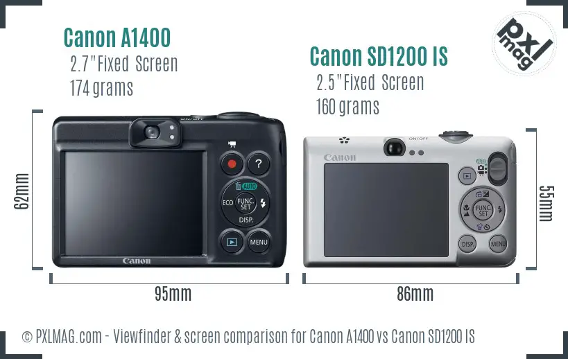 Canon A1400 vs Canon SD1200 IS Screen and Viewfinder comparison