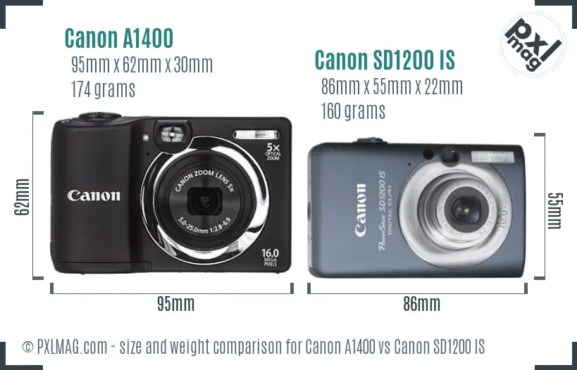 Canon A1400 vs Canon SD1200 IS size comparison