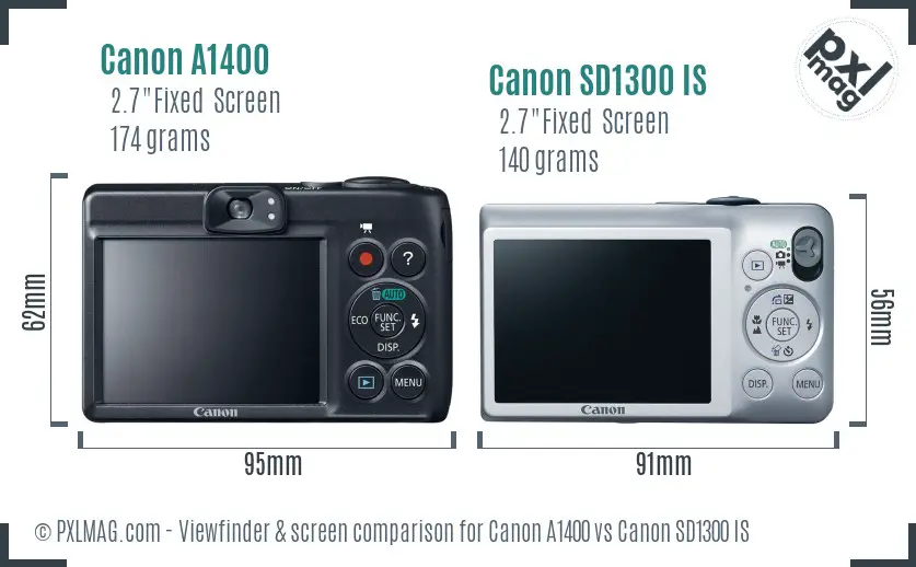 Canon A1400 vs Canon SD1300 IS Screen and Viewfinder comparison