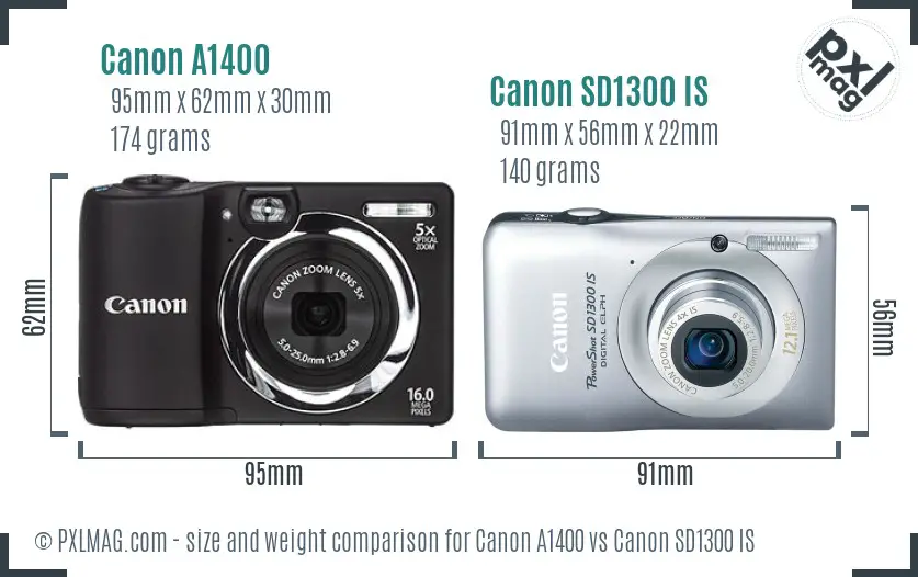 Canon A1400 vs Canon SD1300 IS size comparison