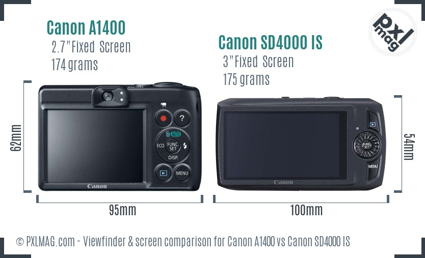 Canon A1400 vs Canon SD4000 IS Screen and Viewfinder comparison