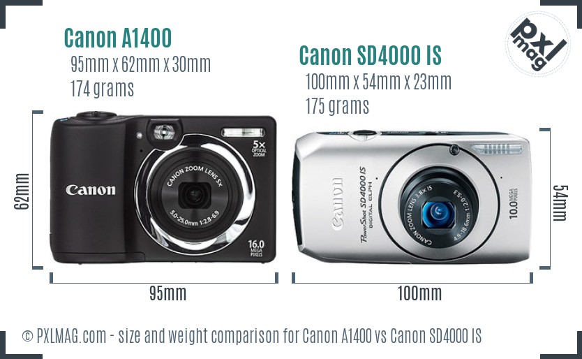 Canon A1400 vs Canon SD4000 IS size comparison Canon A1400 vs Canon SD4000 IS size comparison