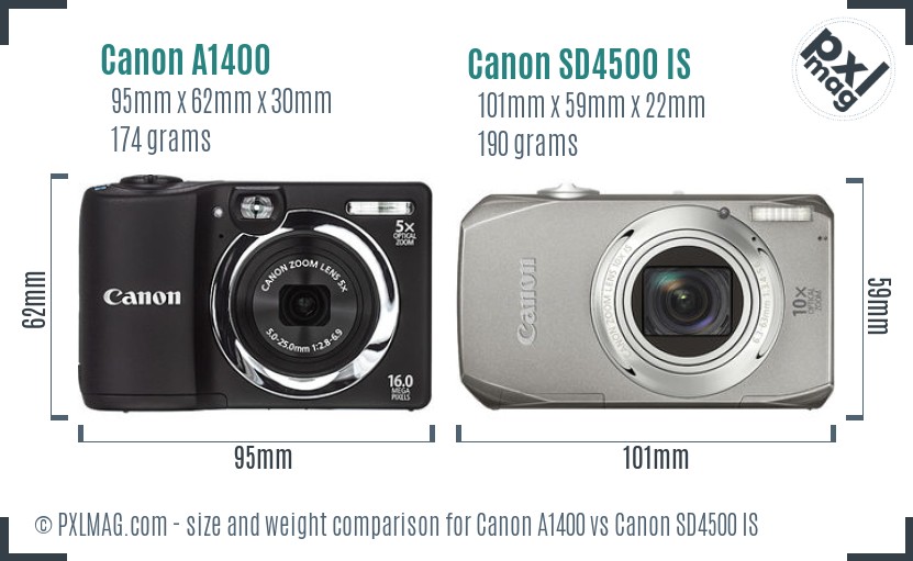 Canon A1400 vs Canon SD4500 IS size comparison
