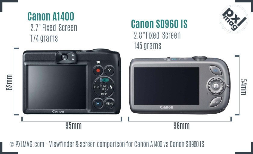 Canon A1400 vs Canon SD960 IS Screen and Viewfinder comparison