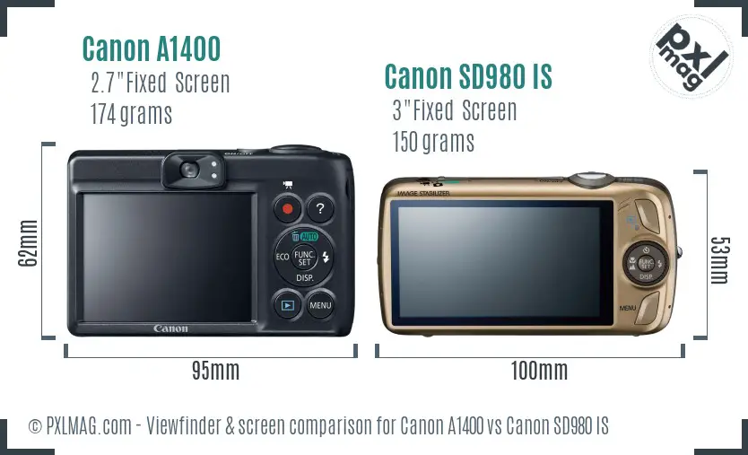 Canon A1400 vs Canon SD980 IS Screen and Viewfinder comparison