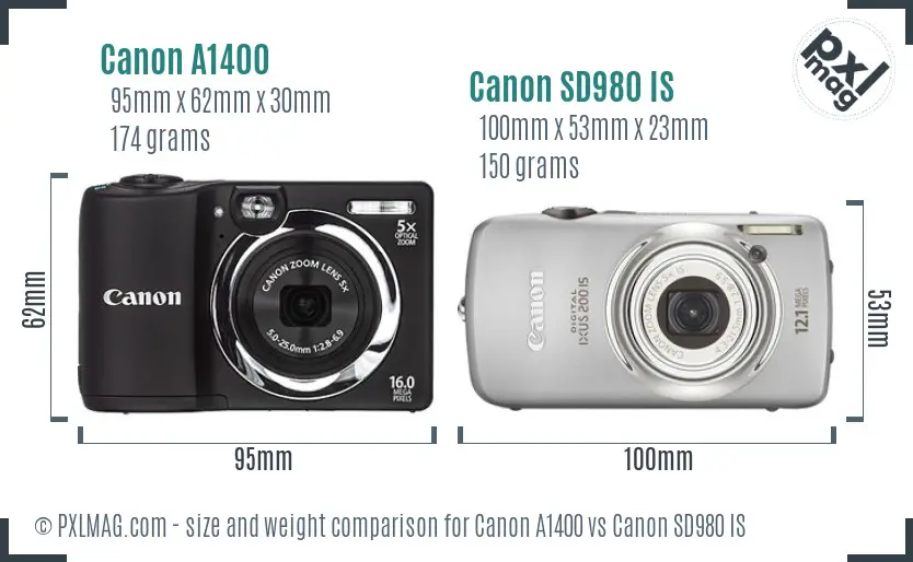 Canon A1400 vs Canon SD980 IS size comparison