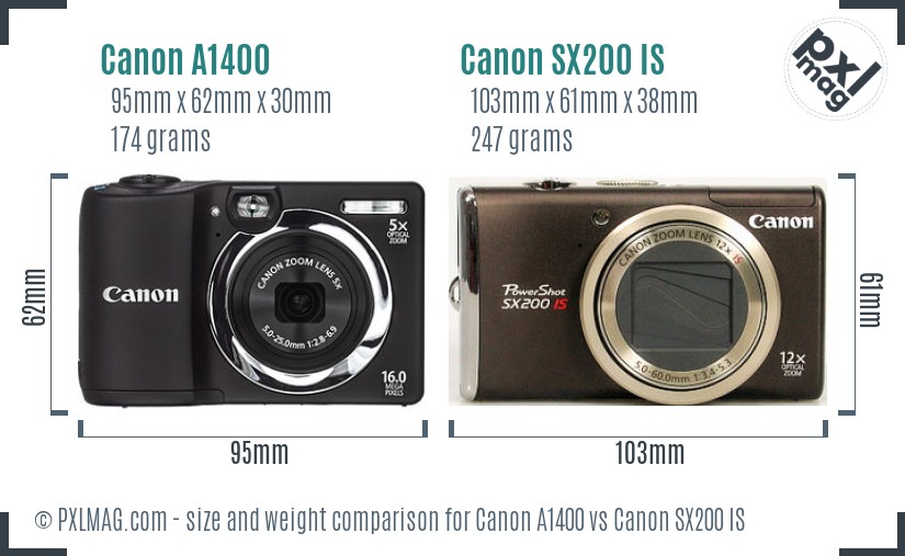 Canon A1400 vs Canon SX200 IS size comparison Canon A1400 vs Canon SX200 IS size comparison