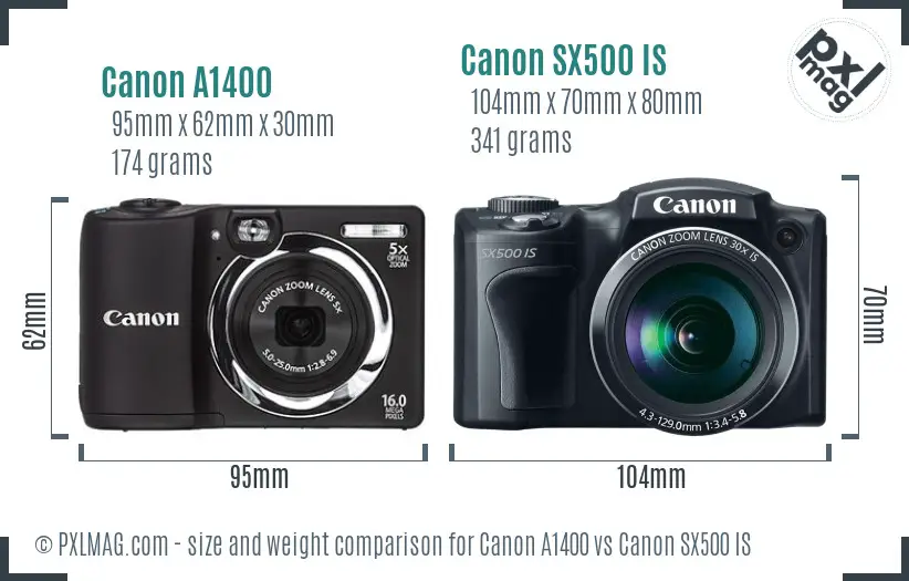 Canon A1400 vs Canon SX500 IS size comparison