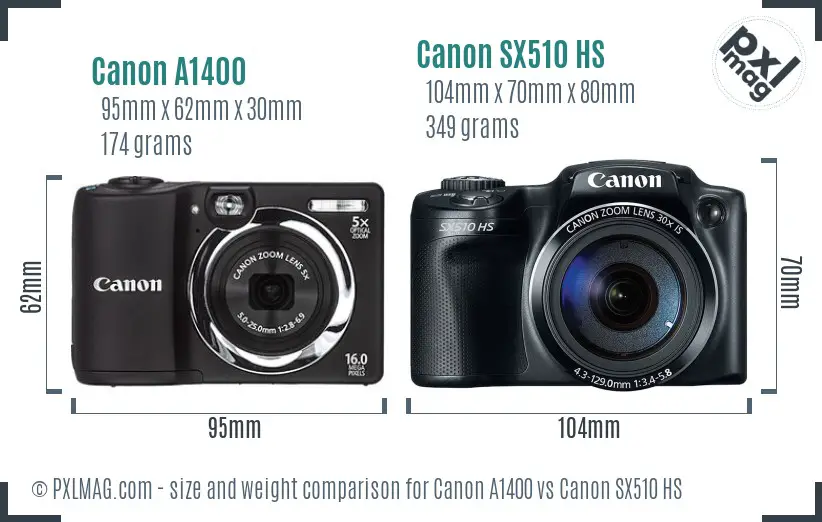 Canon A1400 vs Canon SX510 HS size comparison Canon A1400 vs Canon SX510 HS size comparison