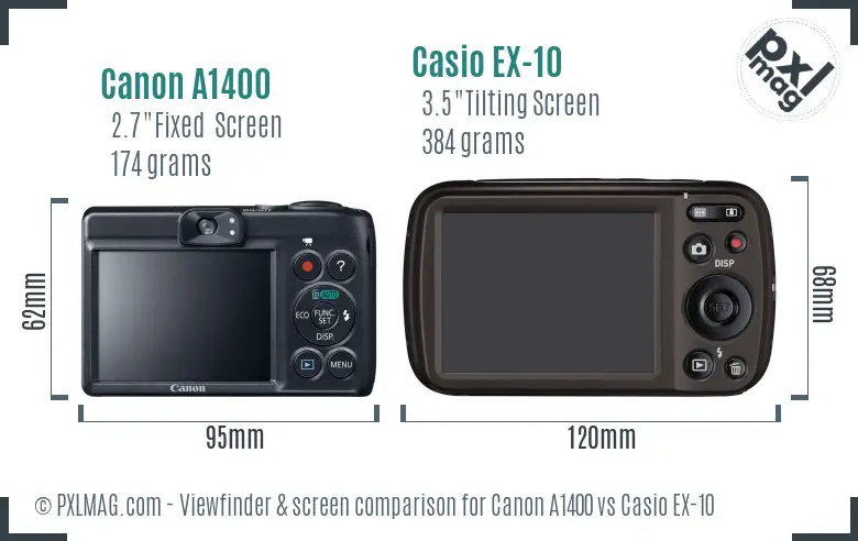 Canon A1400 vs Casio EX-10 Screen and Viewfinder comparison
