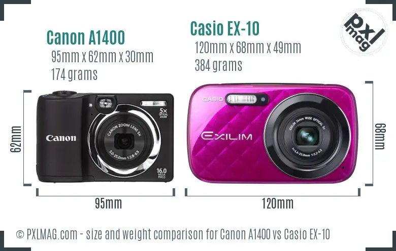Canon A1400 vs Casio EX-10 size comparison