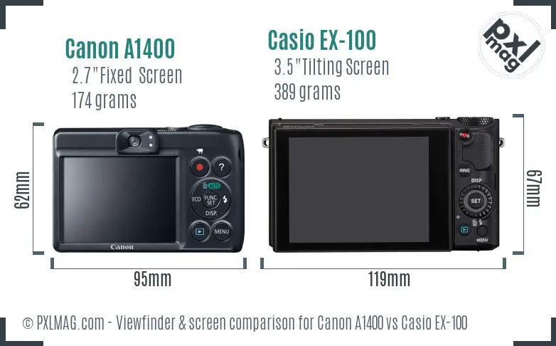 Canon A1400 vs Casio EX-100 Screen and Viewfinder comparison