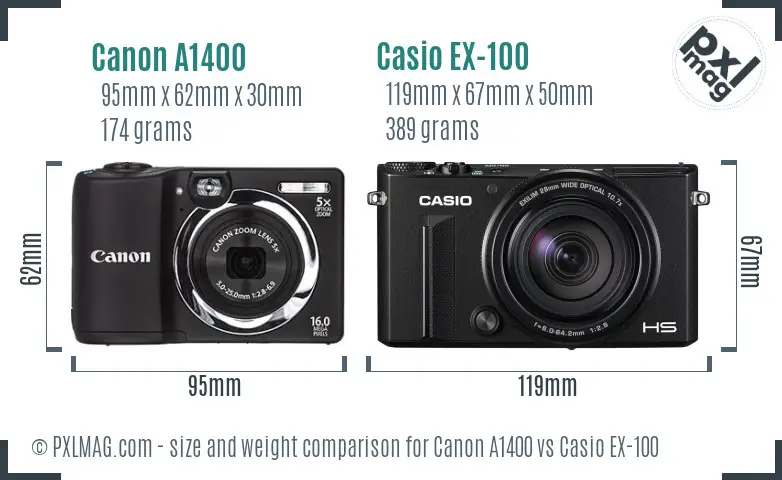 Canon A1400 vs Casio EX-100 size comparison