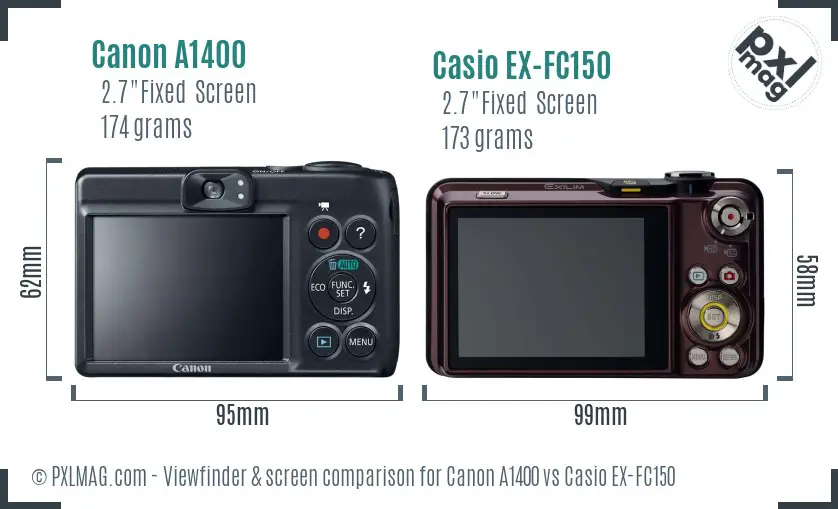 Canon A1400 vs Casio EX-FC150 Screen and Viewfinder comparison