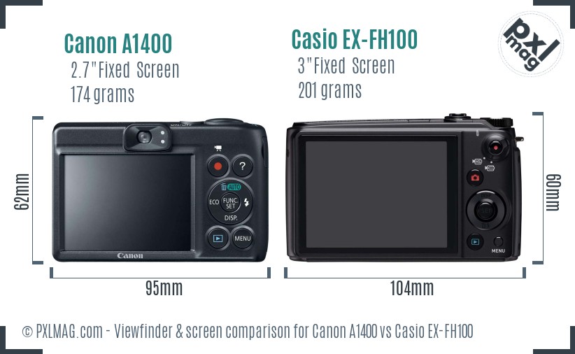 Canon A1400 vs Casio EX-FH100 Screen and Viewfinder comparison