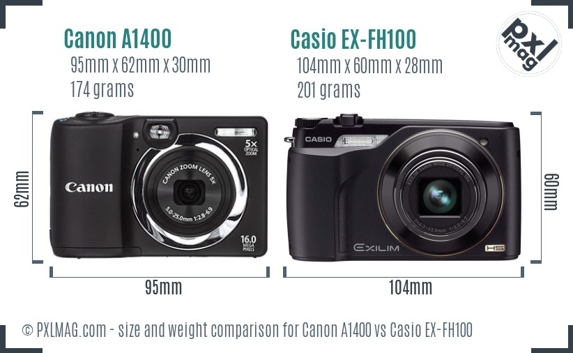 Canon A1400 vs Casio EX-FH100 size comparison