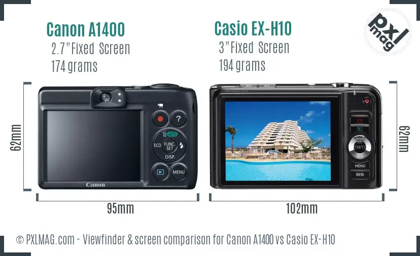 Canon A1400 vs Casio EX-H10 Screen and Viewfinder comparison