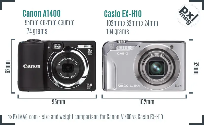 Canon A1400 vs Casio EX-H10 size comparison
