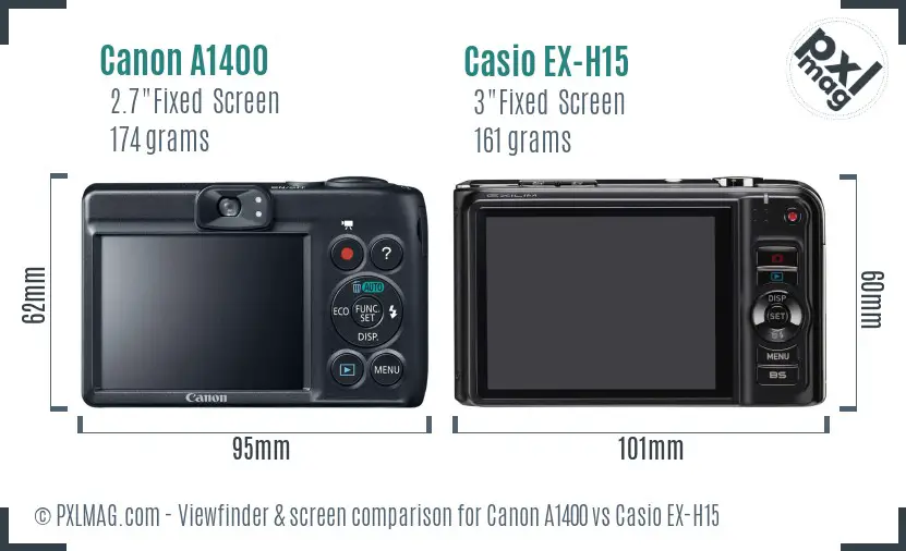 Canon A1400 vs Casio EX-H15 Screen and Viewfinder comparison