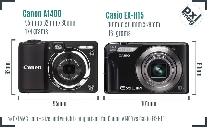 Canon A1400 vs Casio EX-H15 size comparison