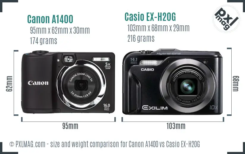 Canon A1400 vs Casio EX-H20G size comparison Canon A1400 vs Casio EX-H20G size comparison