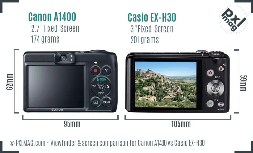 Canon A1400 vs Casio EX-H30 Screen and Viewfinder comparison Canon A1400 vs Casio EX-H30 Screen and Viewfinder comparison