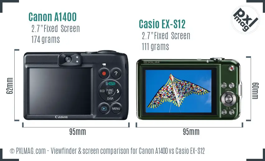 Canon A1400 vs Casio EX-S12 Screen and Viewfinder comparison