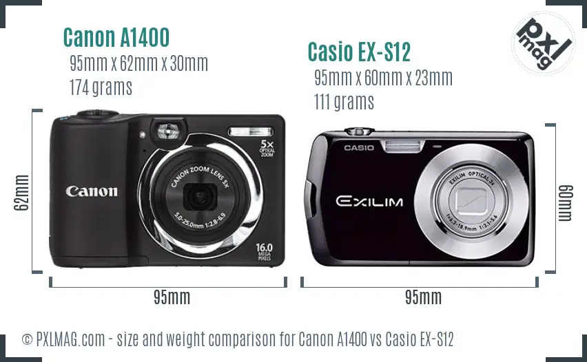Canon A1400 vs Casio EX-S12 size comparison