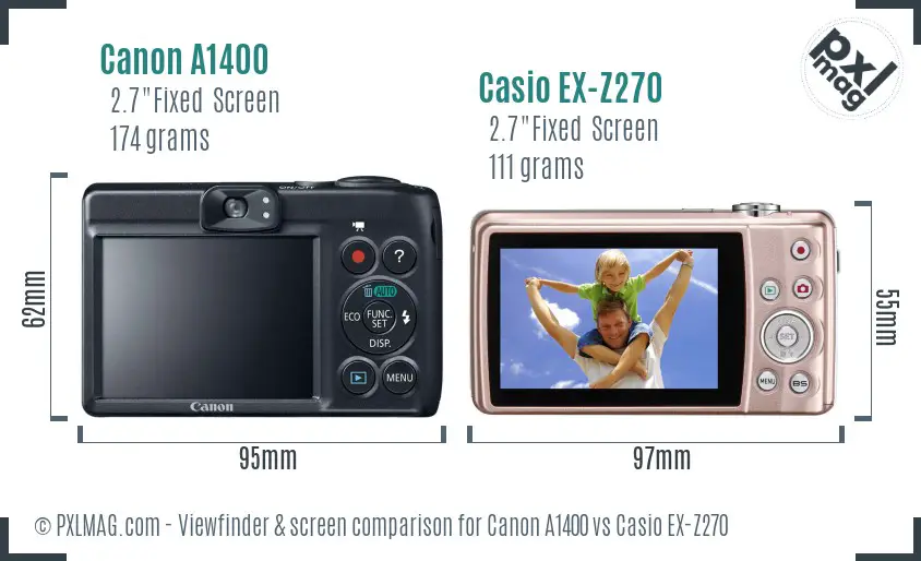 Canon A1400 vs Casio EX-Z270 Screen and Viewfinder comparison