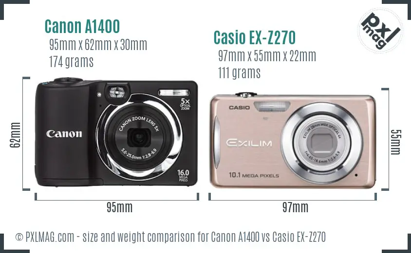 Canon A1400 vs Casio EX-Z270 size comparison