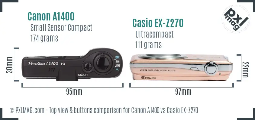 Canon A1400 vs Casio EX-Z270 top view buttons comparison