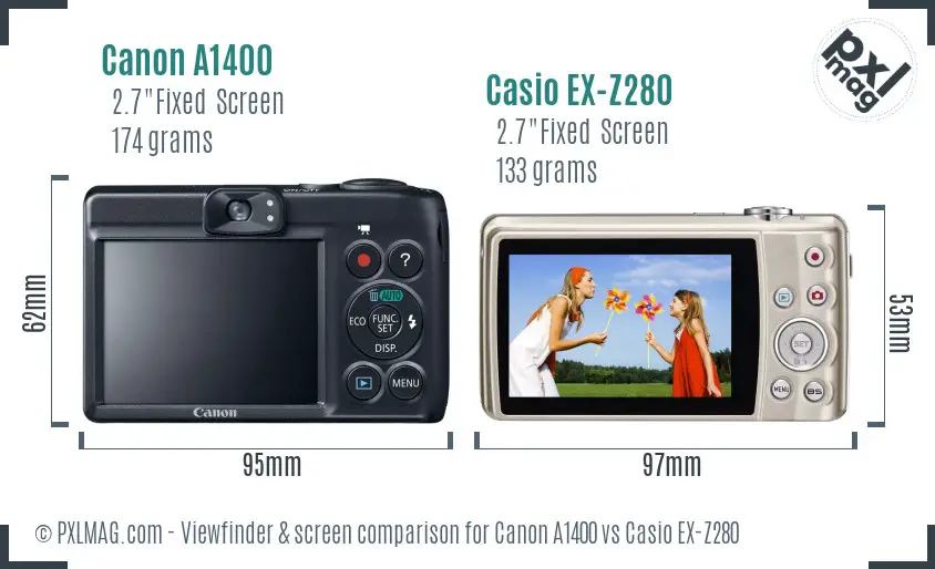 Canon A1400 vs Casio EX-Z280 Screen and Viewfinder comparison