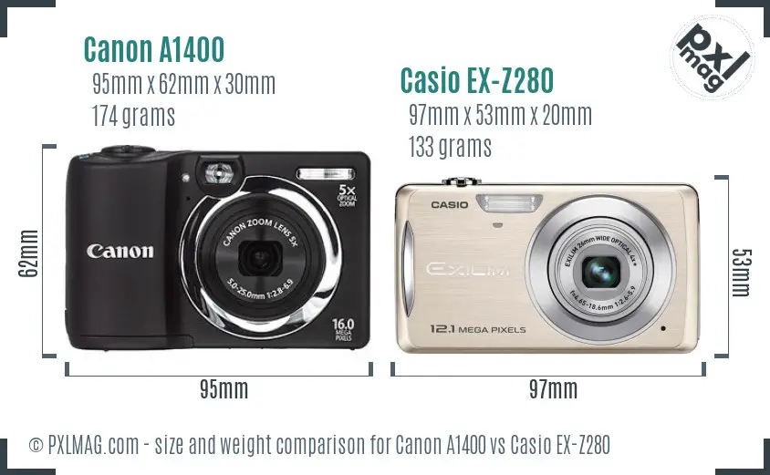 Canon A1400 vs Casio EX-Z280 size comparison