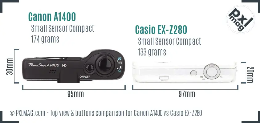 Canon A1400 vs Casio EX-Z280 top view buttons comparison